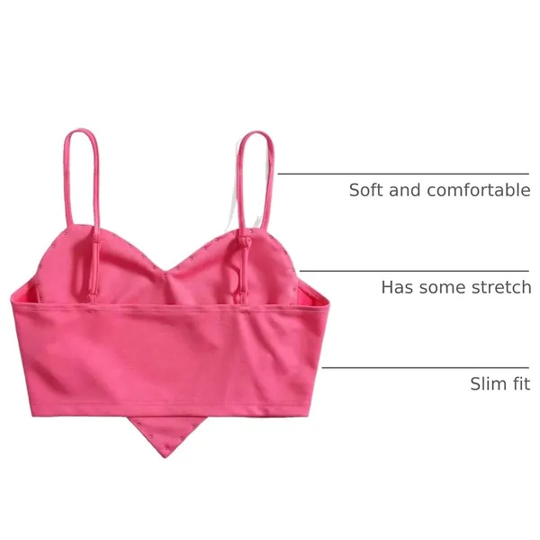 NWT WDIRARA Heart Pearl Crop Top Hot Pink Cami Spaghetti Strap Size Small - Image 4