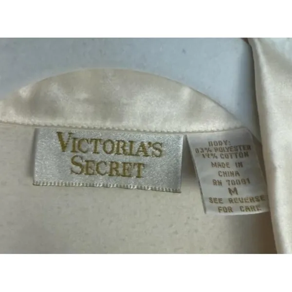 Victorias‎ Secret Pajama Set & Robe Womens Medium Ivory Satin Jacquard Floral M - Image 4