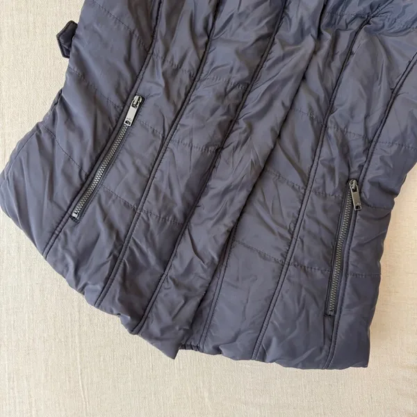 Zella Reversible Quilted Puffer Vest Navy Blue Grey‎ Space Dye Womens Small - Image 4