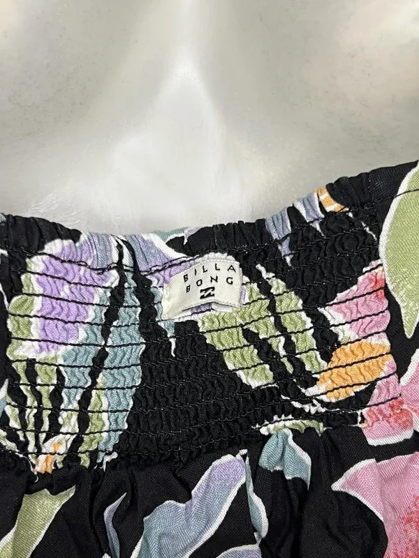 Billabong Tank Top Womens Medium Black Tropical Floral V Neck Strappy Cami - Image 6