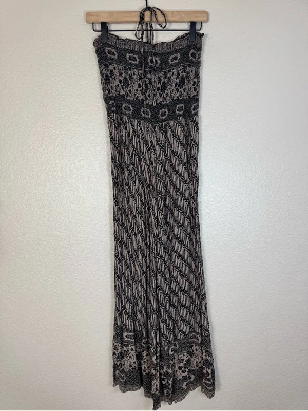 Free People Vintage Boho Jumpsuit Pantsuit Strapless Halter Medium Wide Leg - Image 7