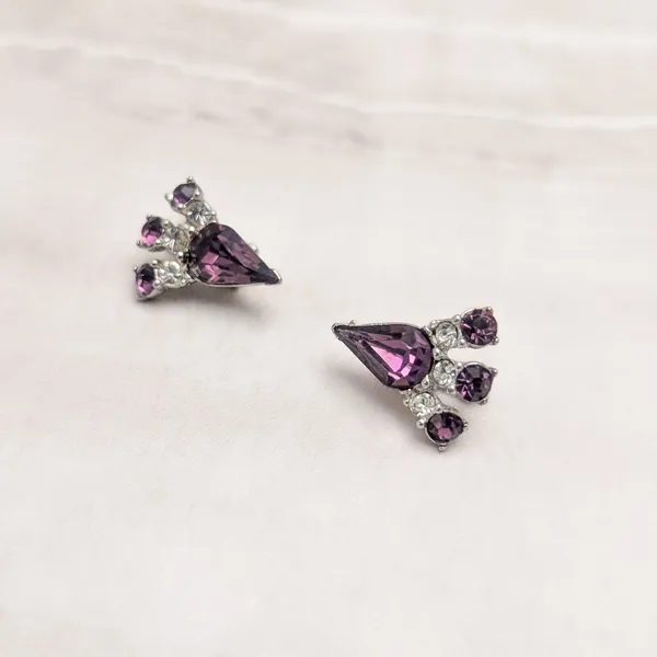 Vintage Bogoff Stamped Clip On Earrings Regal & Elegant Purple and Clear Gems - Image 3