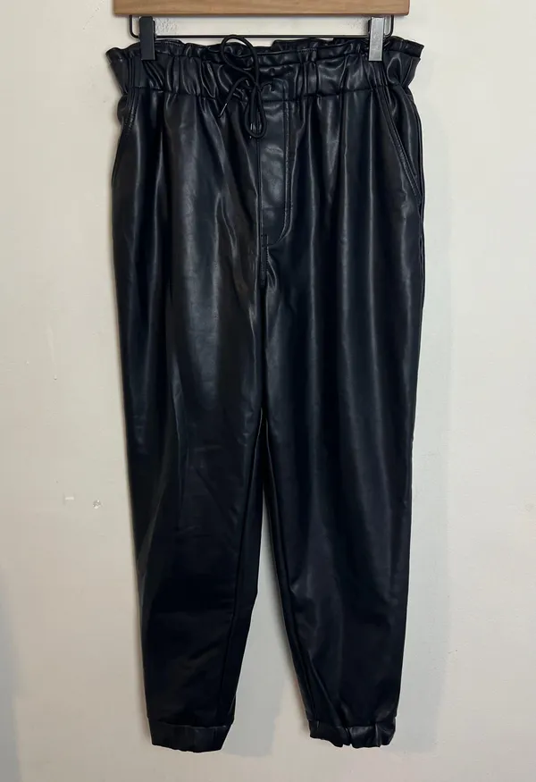 ABERCROMBIE- Vegan Faux Leather Sunday Jogger Pants Pull On Paper-Bag Waist - Image 2