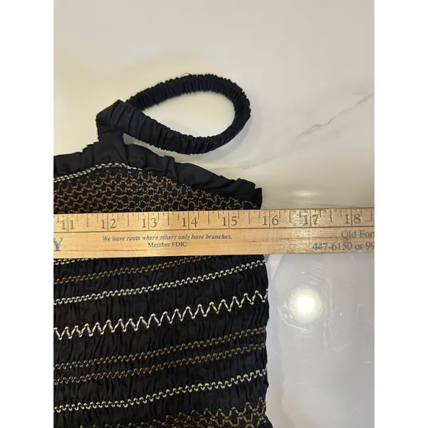 Old Navy Smocked Babydoll Tank Top Large Black/Brown Cotton Boho Festival NEW - Image 8