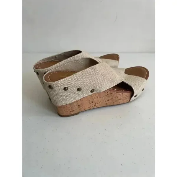Women's Crown Vintage Tan Canvas Wedge Sandals‎ Size 6.5 M EUC - Image 4