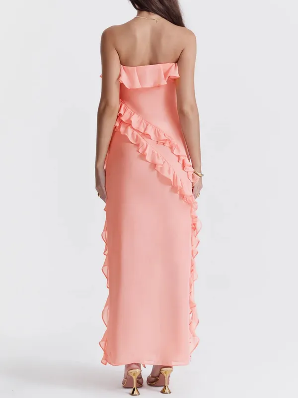 House of CB SARINA Apricot Ruffle Maxi Dress Size small - Image 2