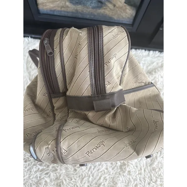Vintage Peruzzi Florence Italian Canvas Monogram Leather Trim Duffle Bag‎ - Image 6