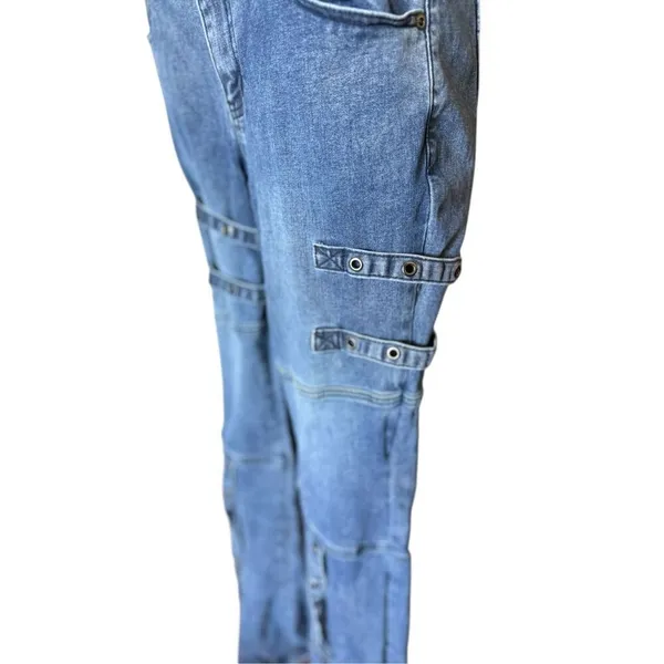 Womens Hot Topic Grommet Steampunk Grunge Buckle Denim Jean Overalls - Sz 11 - Image 4