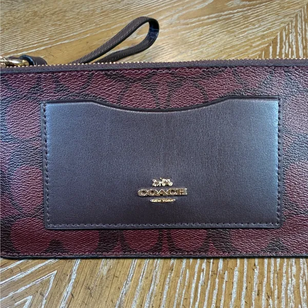 Coach Signature Slim Wristlet Card Case Burgundy Black Brown - Image 2