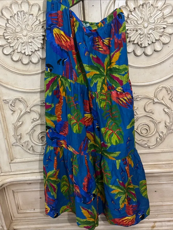 FARM RIO Blue Sunny Day One Shoulder Tropical Print Maxi Dress Sz:Medium - Image 6