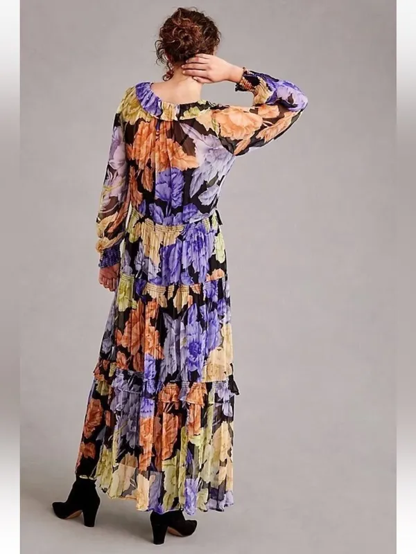 Anthropologie The Marais Printed Chiffon Maxi Dress with Flowing Floral Print - Image 4