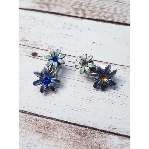 Vintage Clip On Earrings - Flower Duo - Missing Gems - Image 2