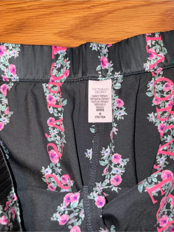 Victoria's Secret Black Shorts with Pink Floral Stripe - Image 3