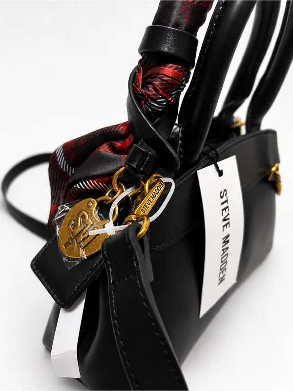 👜Steve Madden | Black Satchel with Red Plaid Scarf Accent👜 - Image 5