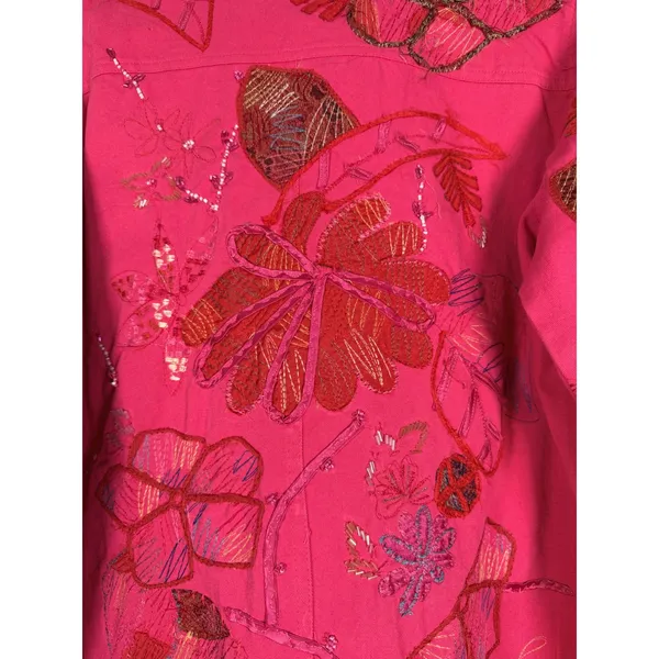 Laura Ashley Womens Pink‎ Embroidered Floral Applique Denim Jacket Small Spring - Image 4