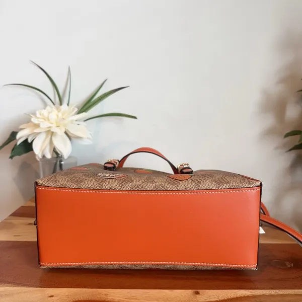 NWT COACH Mollie Tote‎ Bag 25 In Signature Canvas With Orange Print - Image 5