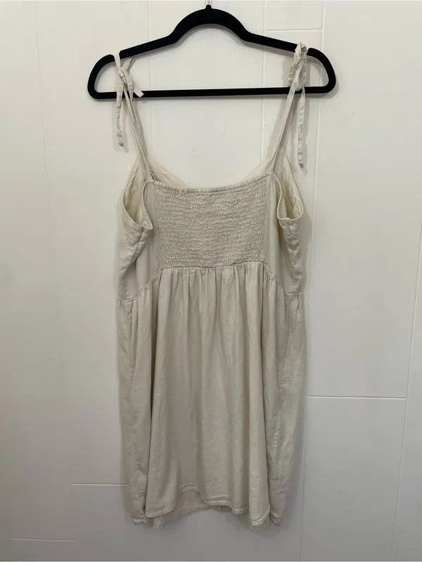 Aerie Linen Blend Tie Strap Dress Size XL Cream Babydoll Boho Beach Coastal - Image 4