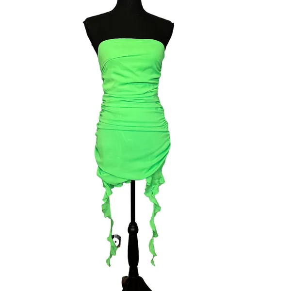 Superdown Mermaid Green Mini Dress SMALL Ruffle Bodycon Ruched Revolve $84 NEW - Image 4
