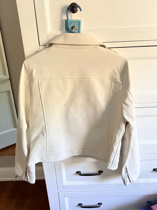 White Leather Jacket Size L - Image 2