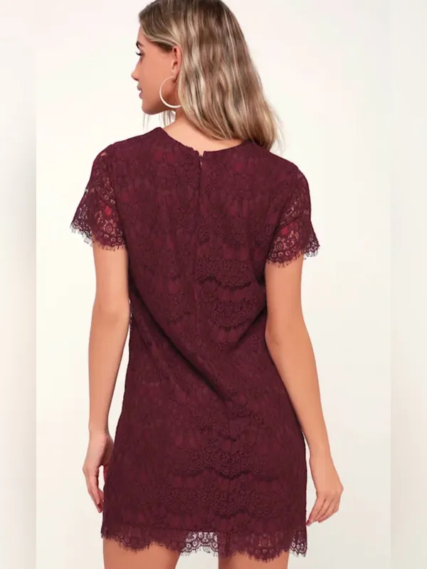 Lulu's Burgundy Lace Mini Dress - Image 3