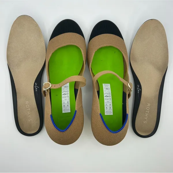 Rothy's The Mary Jane Camel Black Cap Toe Block Heel Knit‎ Shoes Women's 8.5 - Image 10