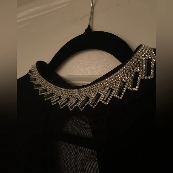 Moa Moa Rhinestone Collar Top with Sheer Mesh Panels - Size S - Image 7