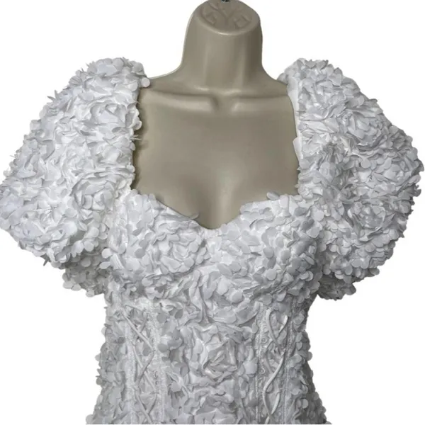 ASOS LUXE 3D floral corset mini dress with puff sleeves in white sz 6 - Image 4