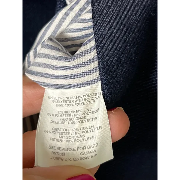 J.Crew Parke Blazer Stretch Linen Navy Blue One Button Career Preppy Size 2 - Image 6