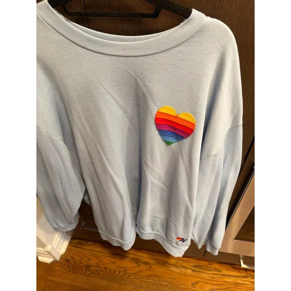 Aviator Nation Rainbow Heart Stitch Crewneck Sweatshirt women's XL - Image 2