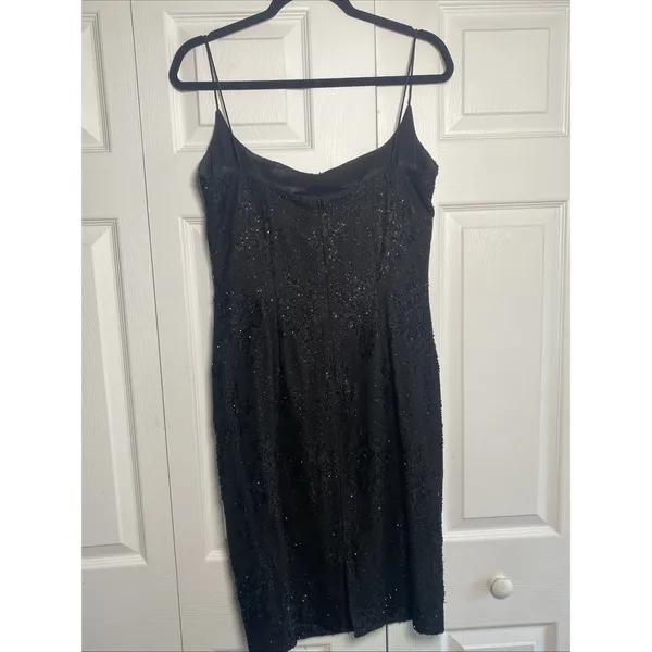 Carmen Marc Valvo Beaded Lace Cocktail Dress Womens Size 10 Black Vintage Y2K - Image 4