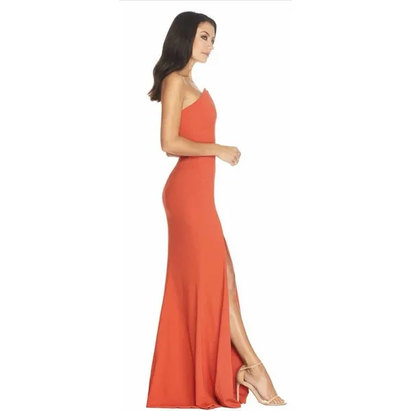 Dress the Population Fernanda Maxi Dress Strapless V Neck‎ Gown Poppy Orange L - Image 2