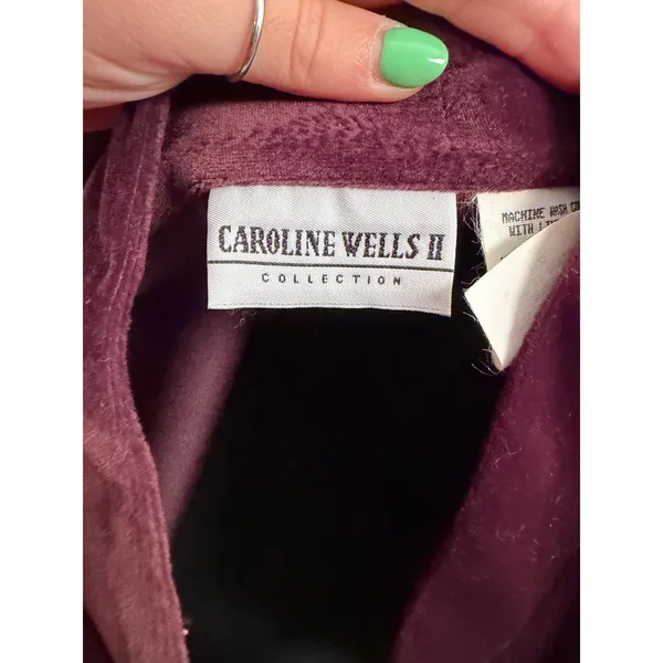 Vintage Caroline Wells II Brown Velvet Mandarin Collar Dress Button Front Midi - Image 8