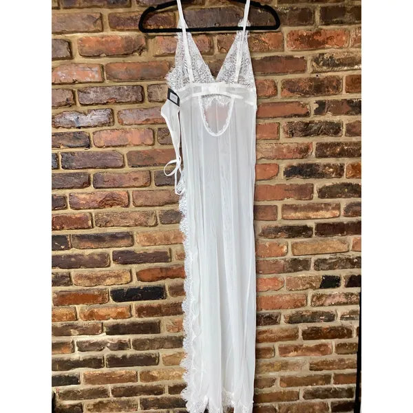 NWT Frederick's of Hollywood White Stephanie Lace Mesh Nightgown w/ Thong Small - Image 9
