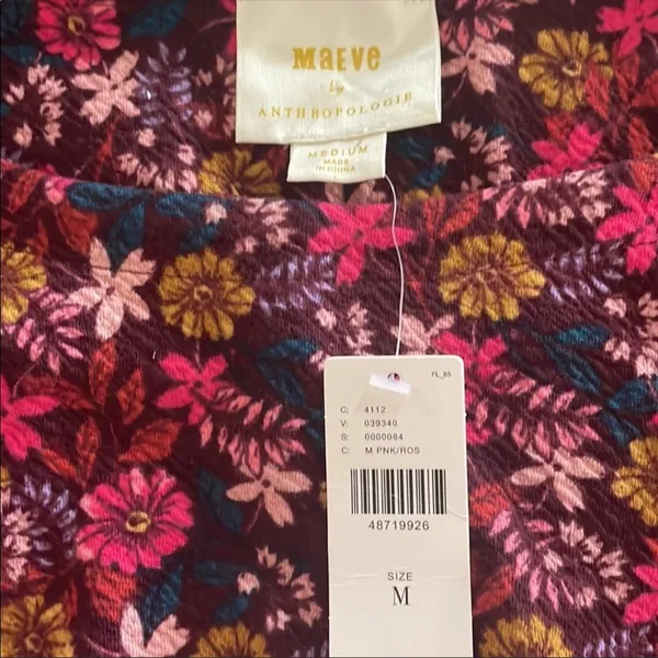 Anthropologie Maeve Floral Print Puff Sleeve Top NWT Size Medium - Image 8