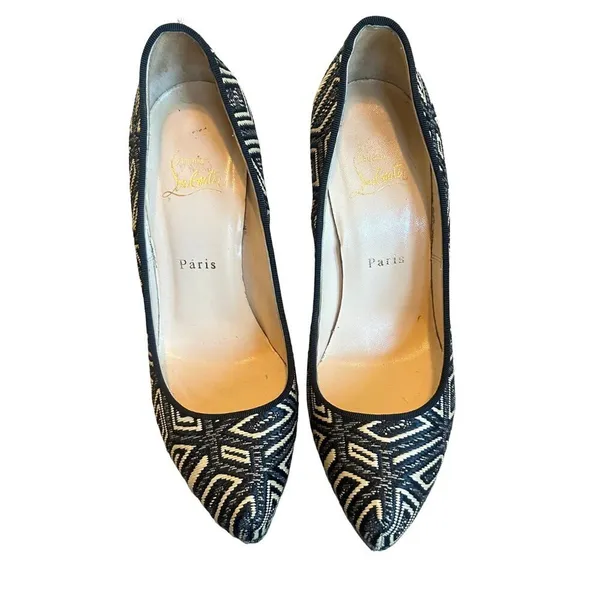 Christian Louboutin Daffodile Platform Pumps Heels Panama Geometrico Size 39 - Image 11