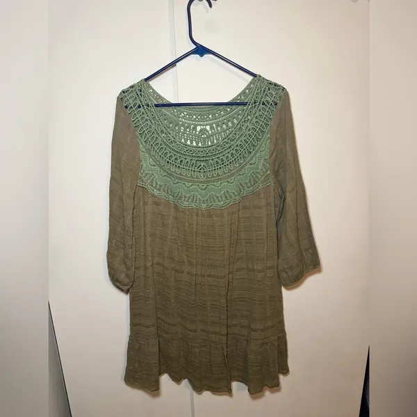 Entro Green Crochet Boho Peasant Dress Size Medium. Fairy core - Image 2