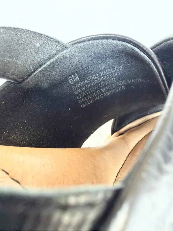 Born Black Leather Crisscross Slingback Block Heels with Tan Wood-Look Heel - Image 8