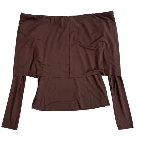 NWT Naked Wardrobe Off the Shoulder Brown Smooth Long Sleeve Blouse Top Shirt XL - Image 3
