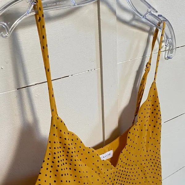 Socialite Yellow Polka Dot Scallop‎ layer Chiffon Summer Blouse - XS EUC - Image 2