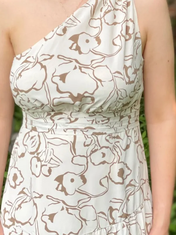 Entro One-Shoulder Brown and White Dress - Image 2