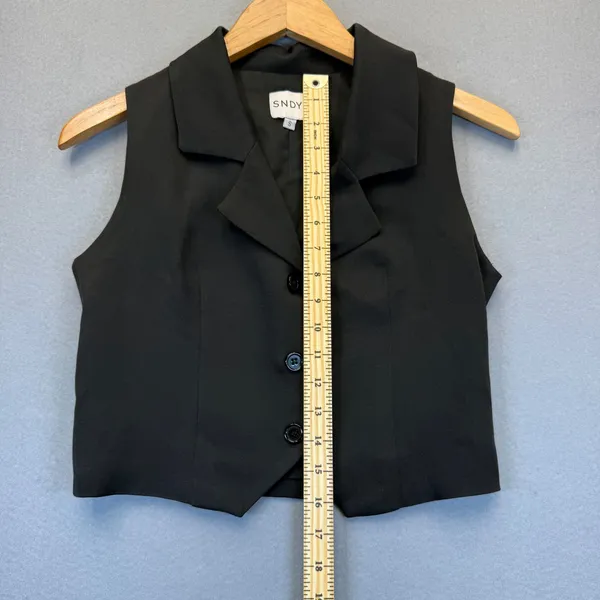 SNDYS Womens Black Cropped Button Up‎ Vest Notched Lapel Size S Small - Image 4