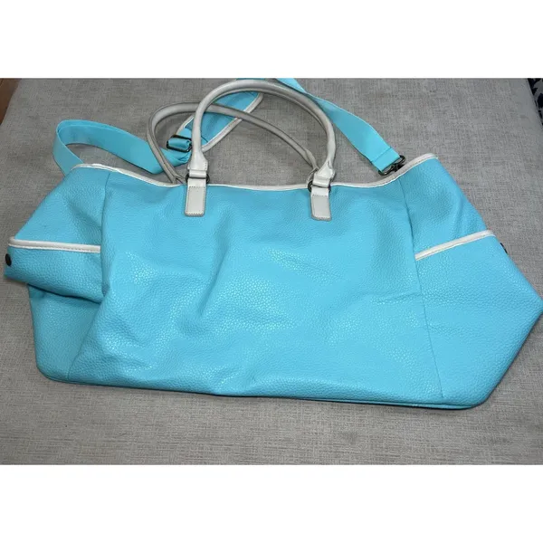 Nicole Miller Tote Bag Womens Large Turquoise PVC Shoulder Travel Zip Studded - Image 5