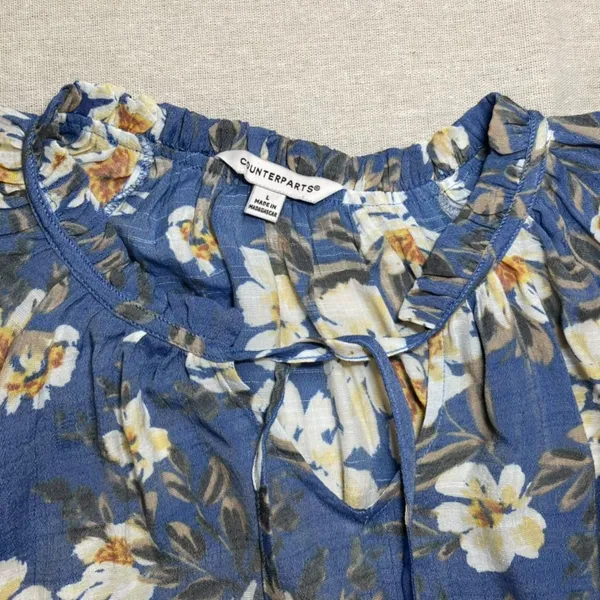 Counterparts | NWT Loyal Blue & Cream Floral Print Boho Blouse | Large - Image 4