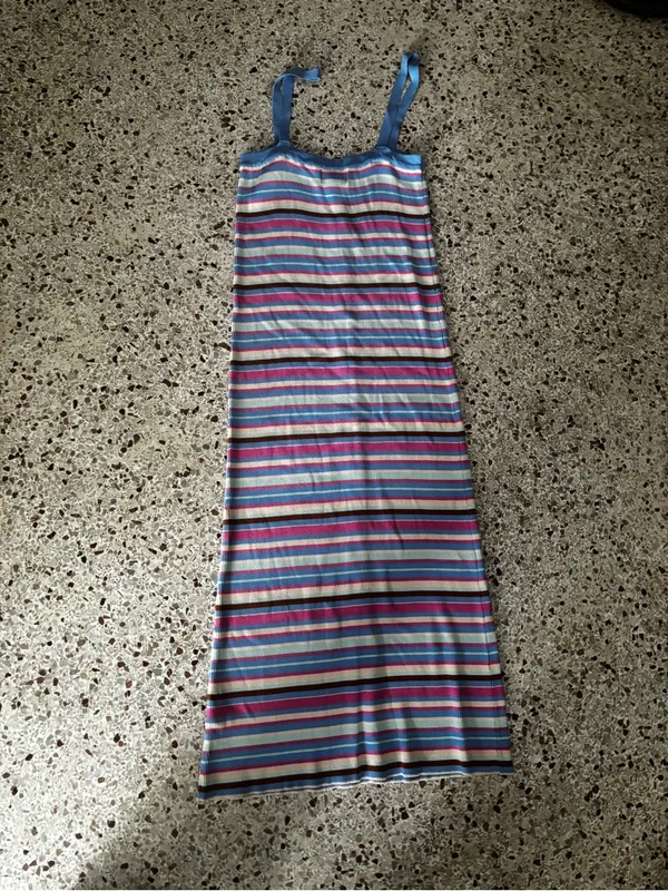 FRNCH Tania Stripe Ribbed Midi Dress colorful pastel striped patte large - Image 5