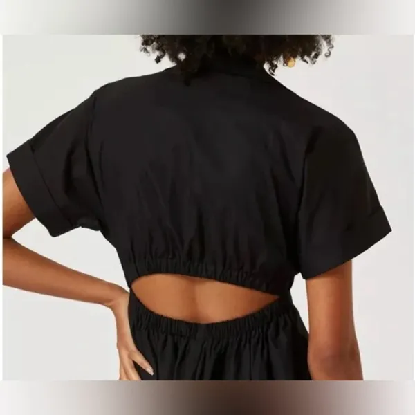 Anthropologie Twist Waist cutout midi Shirtdress black pull on poplin cotton XS - Image 5