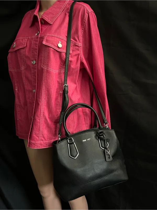 Nine West Black Pebbled Satchel Shoulder Bag Removable Crossbody Strap - Image 2