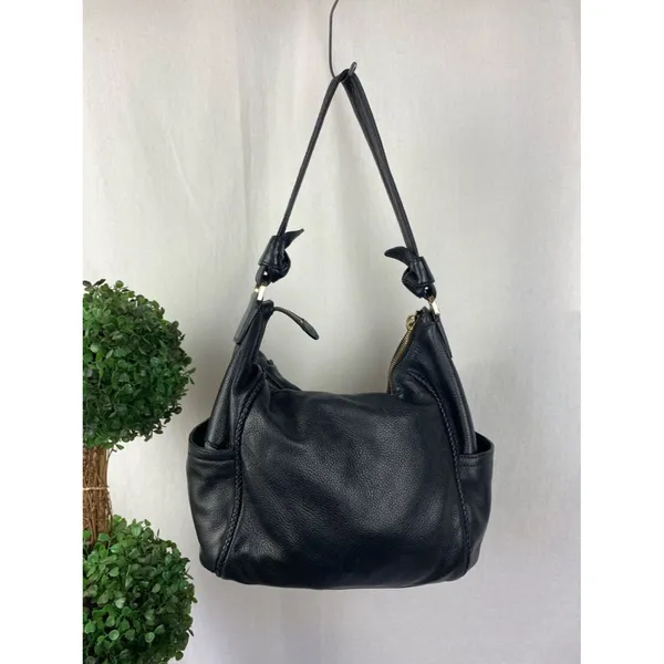 Cole Haan Black Leather Shoulder Hobo Slouchy Handbag Purse - Image 2