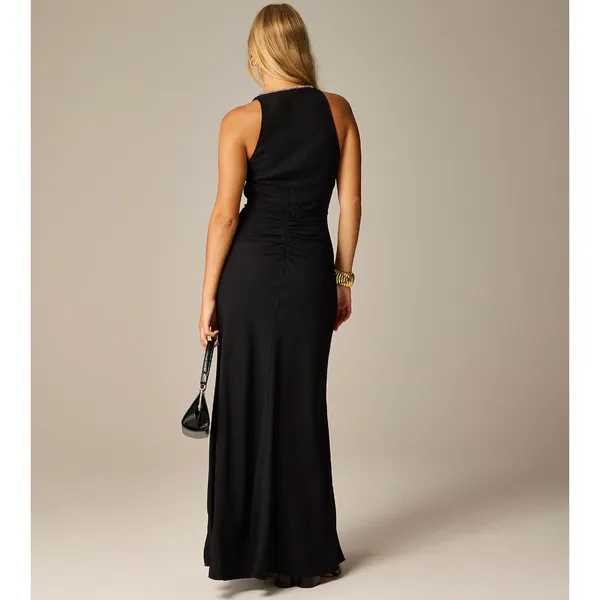 J.Crew Collection Full Length Embellished Ruched Dress Black Formal US 6 NWT - Image 4