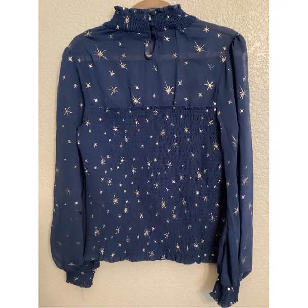 NWT Her Universe Blue & Gold Star Mockneck Top Sz L - Image 2