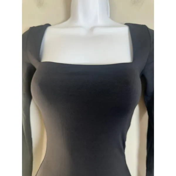 Babaton Aritzia Contour Squareneck Long Sleeve Bodysuit Black XS Thong Snap - Image 4